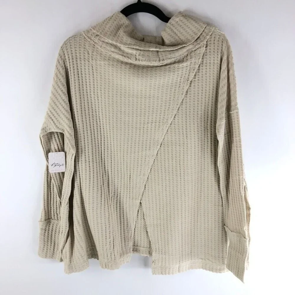 Free People NWT Juicy Long Sleeve Waffle Knit Thermal Stone Cold size Small S - Picture 2 of 4